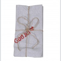 2-er Pack Baumwollservietten-God Jul-Beige mit roter Stickung-45x45 cm-12.00